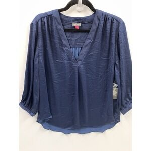 Vince Camuto Navy Blouse 2X V-Neck Long Sleeve Career Top